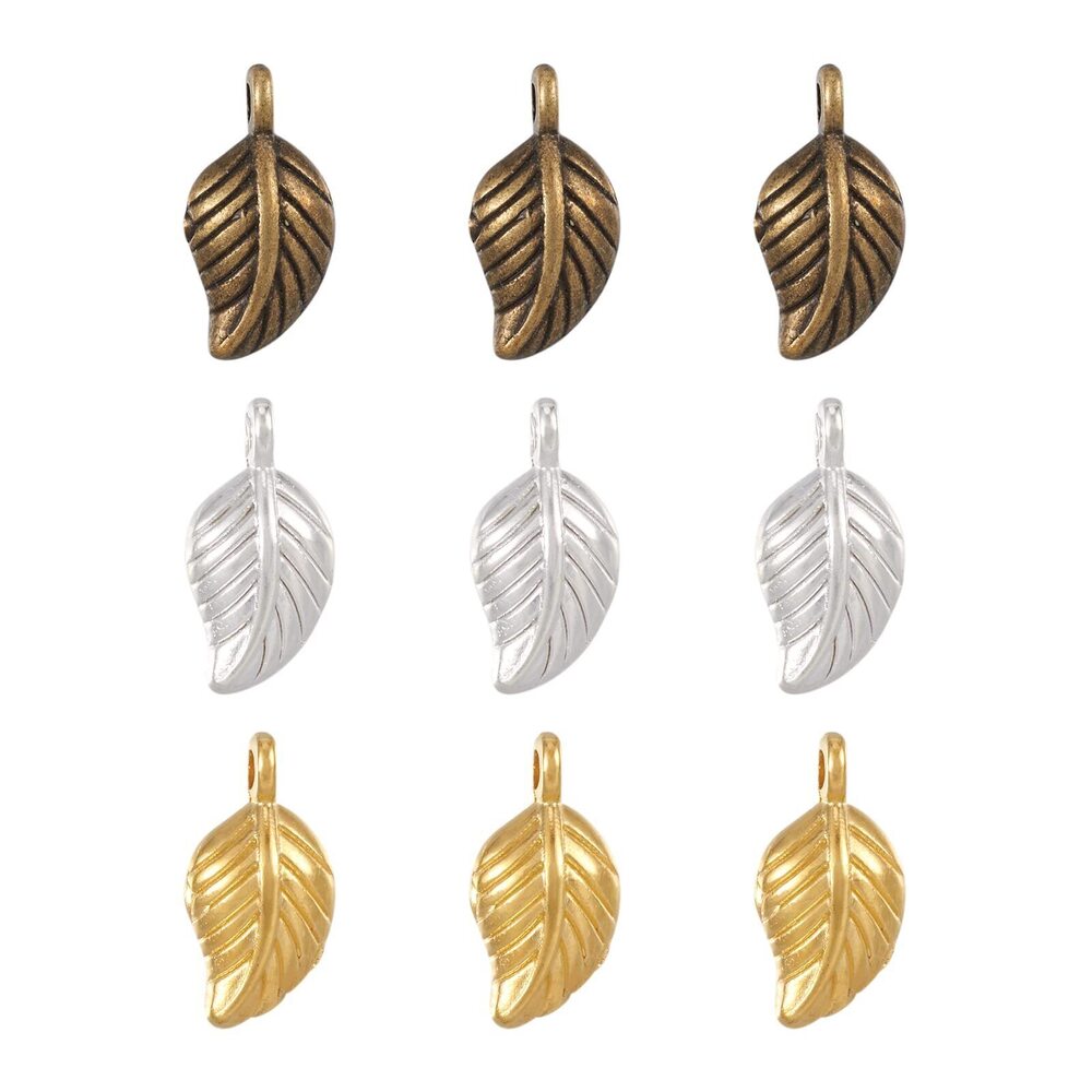 9877 Pandahall 120pcs Tibetan Alloy Leaf Pendants Antique Detailed Carved